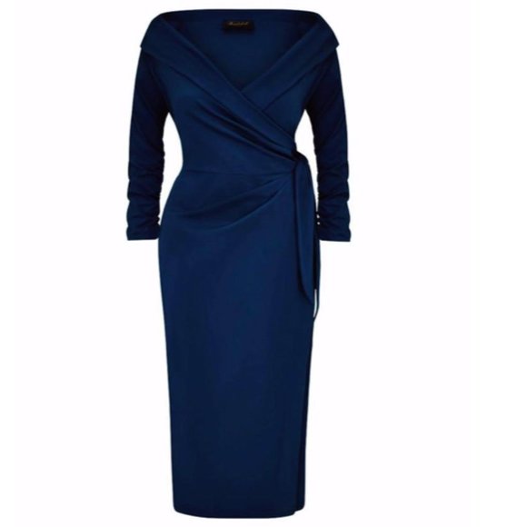 Vintage Dresses & Skirts - NWT Bombshell Navy Wrap Dress